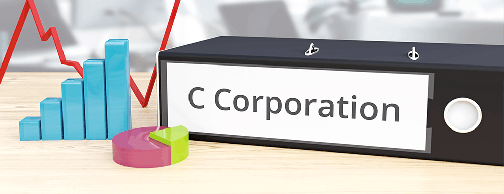 A graph and a pie chart alongside a box that says C Corporation