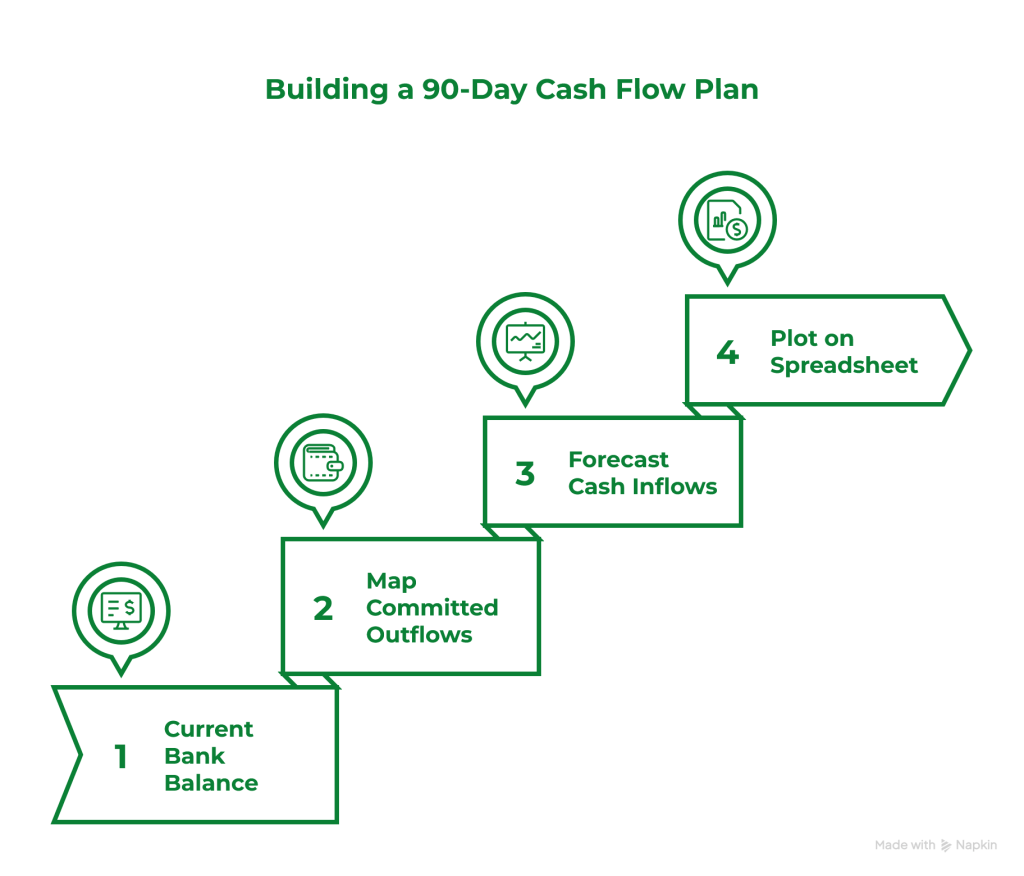 sequential graphic for building a 90-day cash flow plan